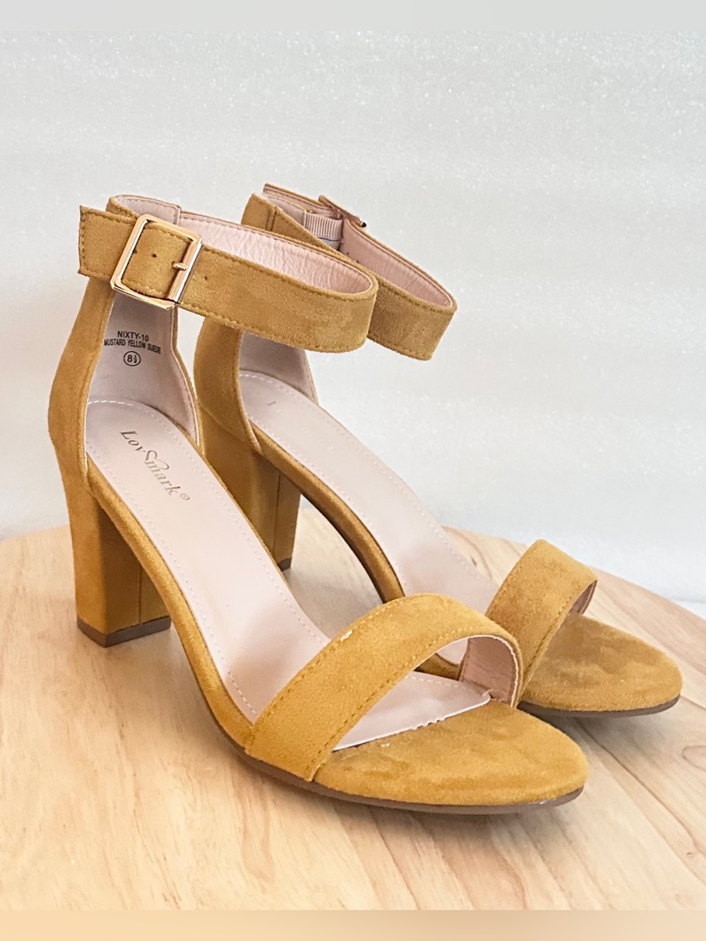 Low Block Heel Yellow faux Suede Sandals by Lov mark Size 8.5